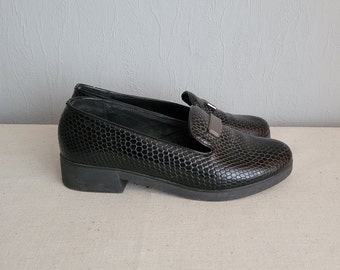 Vintage Marko Optima zwarte loafers met reliëf, instapschoenen met reptieltextuur