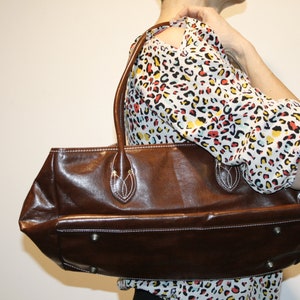 Vintage cognac braun Vegan Leder Umhängetasche Damen Geldbörse Footed Tote Bag