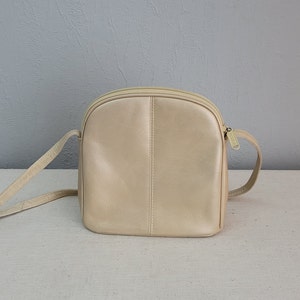 Bolso de hombro vintage de piel con cremallera en color crema marfil / Monedero para mujer / Picard / Fabricado en Alemania