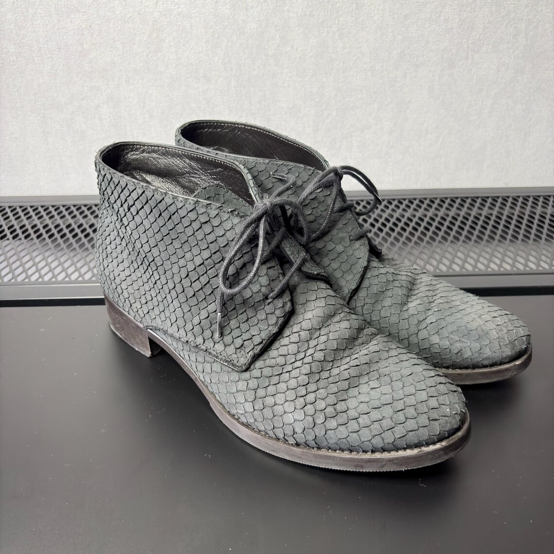 Vintage Rizzolli Manufakturizo Made in Italy Woven Leather Ankle Boots Gray Chukka Boots US 8.5 EU 39, foto 1 di 5