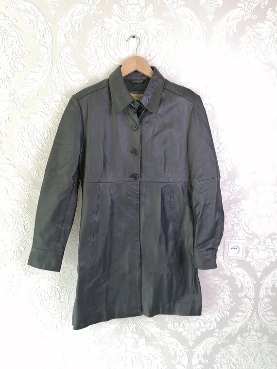 Vintage women Leather Jacket coat Black 1990s genu