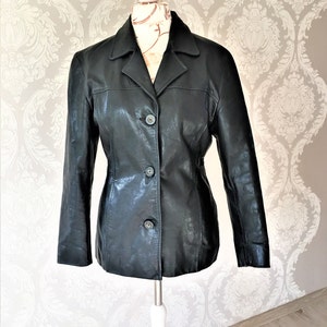 Vintage women Leather Jacket by HIDESIGN Black Jacket 1990s Thick classic blazer Size Medium