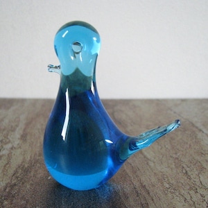 Bird Paperweight Blue Glass Bird Figurine Vintage Heavy Statue Art Glass Office Desk Accessory like Murano Venetian Wildlife Clear Animal