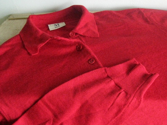 Vintage German pure wool Mens Sweater Red 80s Des… - image 2