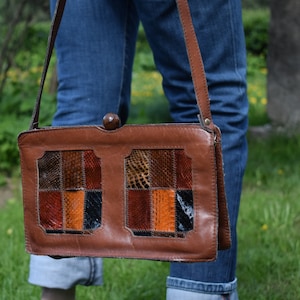 Danish Vintage leather cognac brown shoulder bag purse 80s women medium size