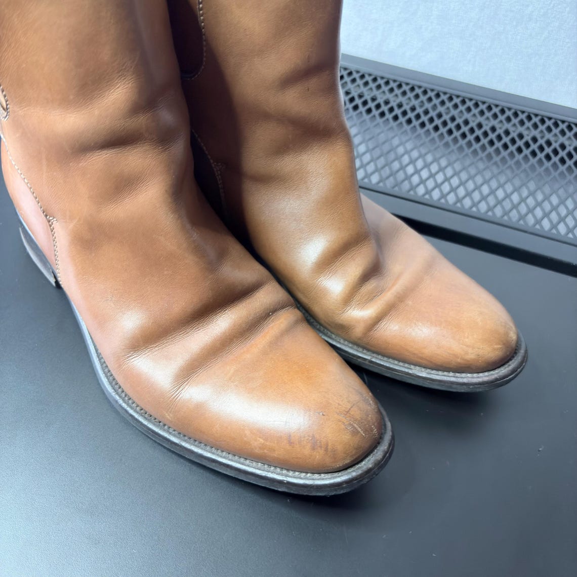 Vintage Made in Italy Brown Leather Ankle Boots Women's Low Heel Booties Stitched Sole US 6.5 EU 37, foto 4 di 5