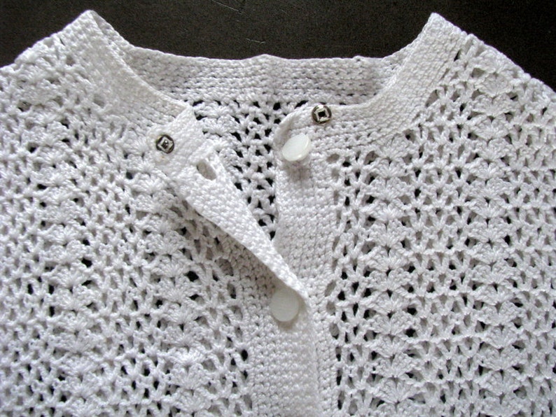 Vintage Crocheted Women White Blouse Short Sleeves Crochet Cotton Top