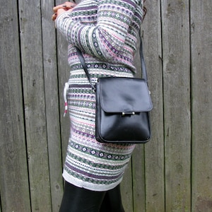Vintage leather crossbody bag Black shoulder bag preppy purse