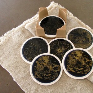 Vintage Fliese Untersetzer Set keramische Untersetzer Stein handbemalte Fliesen mit Esel Doe Blume chuch Pferdewagen Cottage Dekor von 6 Pads