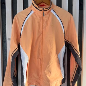 Vintage Vittorio Rossi-windjack: Italiaans sportjack met perzikkleurige strepen