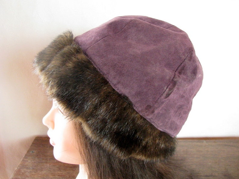 DENNIS by DENNIS Basso shammy winter hat made of genuine suede lilac eggplant color Vintage hat