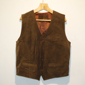 Vintage Retro Brown suede leather Vest plus size Unisex Waistcoat large Boho Motorcycle Biker Sweden