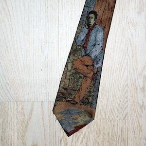 Italian vintage necktie Liguori neck tie man image multicolored 80s urban Man accessory Made in Italy