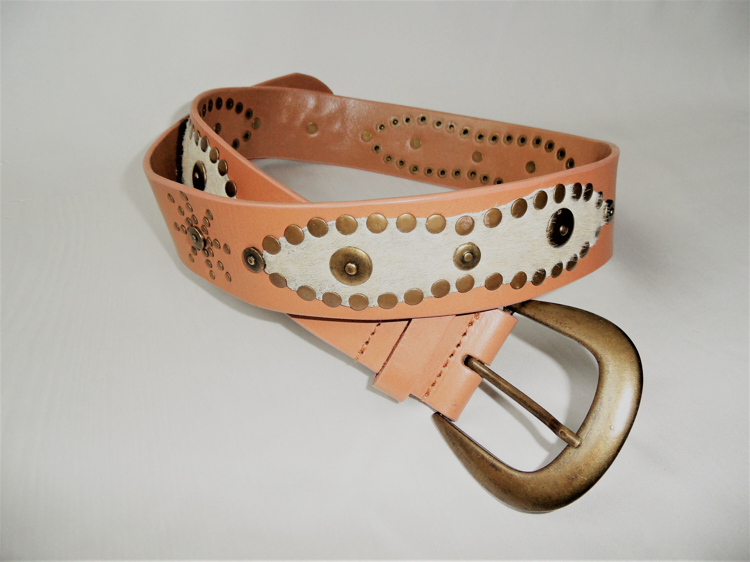 Vintage Boho Genuine Leather Tie Belt with Brass Details. 1970s Belt Brown Leather Braided Boho Hippie M/L – Deja  main image 4