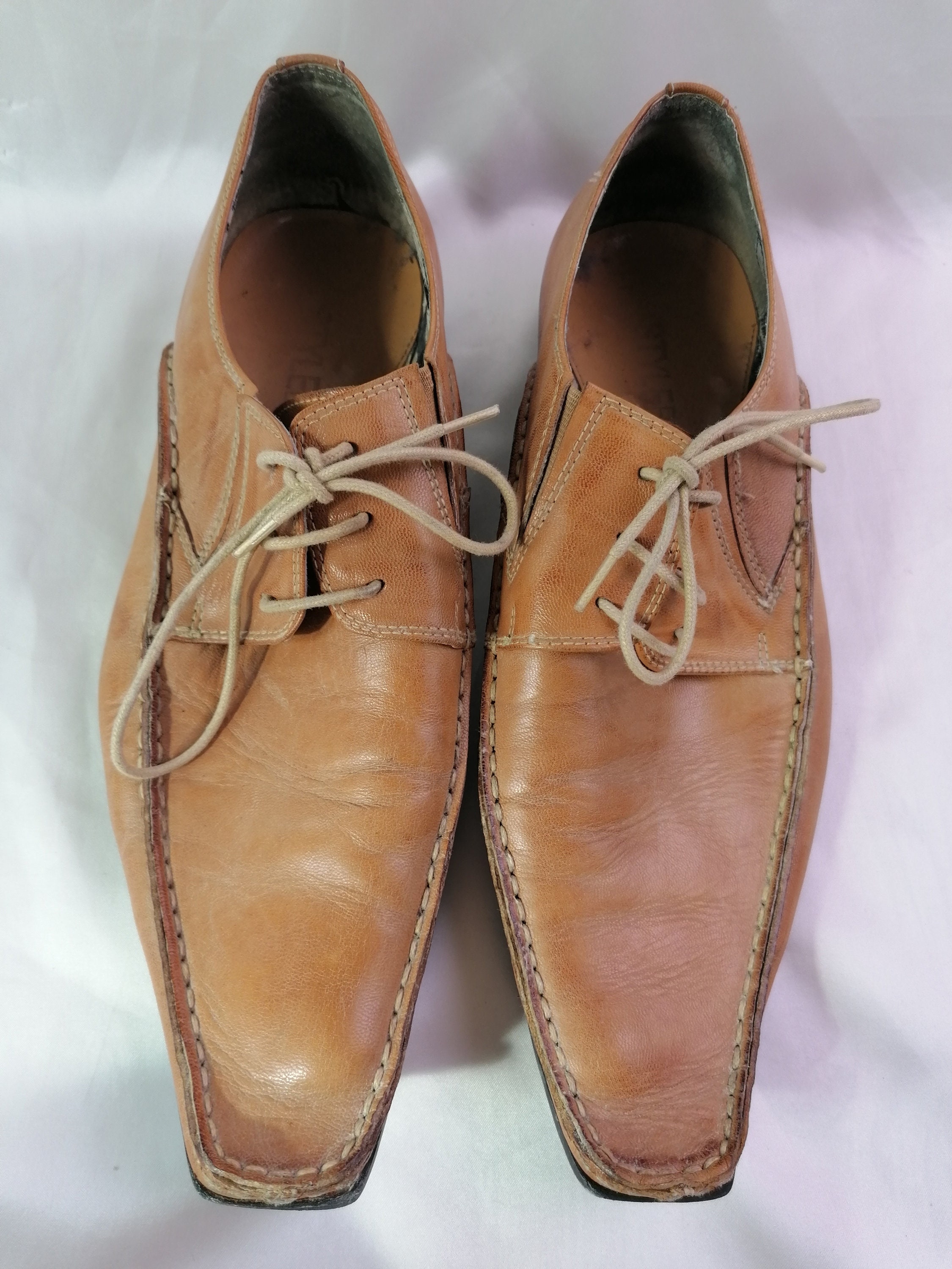 Vintage Y2K London Underground Brown Leather Square Toe Oxfords Men\'s Size 8 Vintage Camel Leather Square Toe Oxfords, Y2K Lace up Dress  main image 3