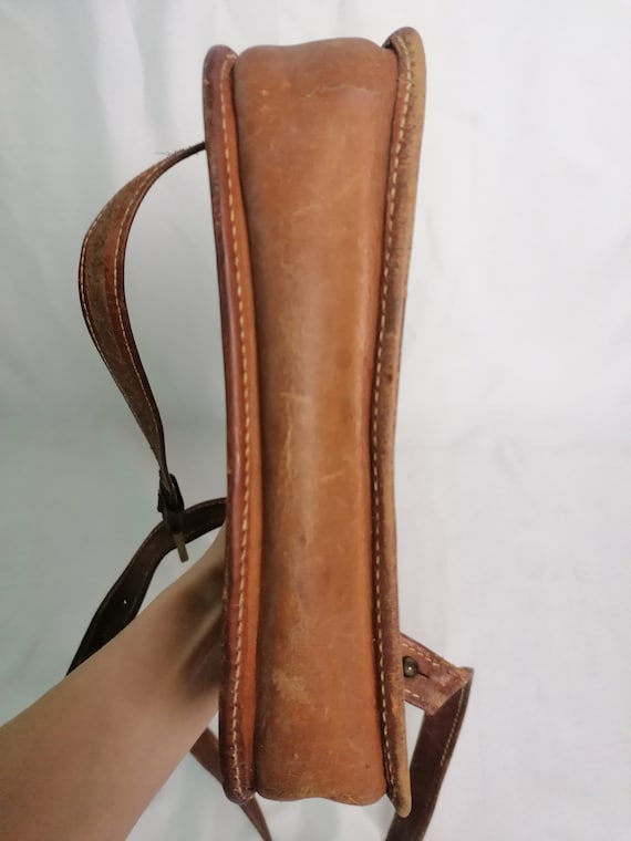 Vintage bruine dikke lederen schoudertas oude retro pure
