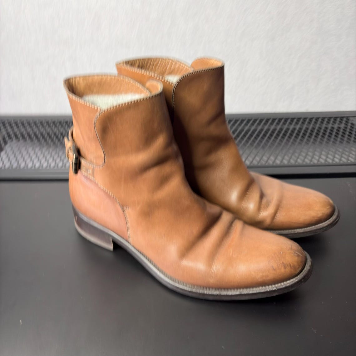 Vintage Made in Italy Brown Leather Ankle Boots Women's Low Heel Booties Stitched Sole US 6.5 EU 37, foto 3 di 5
