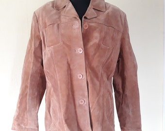 Vintage ladies foxy brown suede leather jacket Women Buttoned Coat / womens clothing