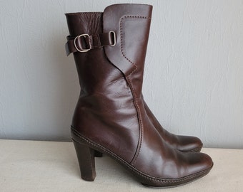 Vintage Handmade All Leather Zipped Ankle Boots in Choco Brown | High Stacked Heel calf Booties for Women | Size UK 6 1/2 EU 39 Lottusse