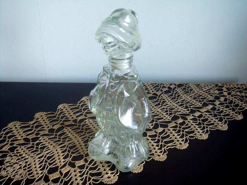 Swedish vintage Glass carafe Thick glass decanter Faceted glass bottle in shape of a man shape old carafe antique decanter with stopper