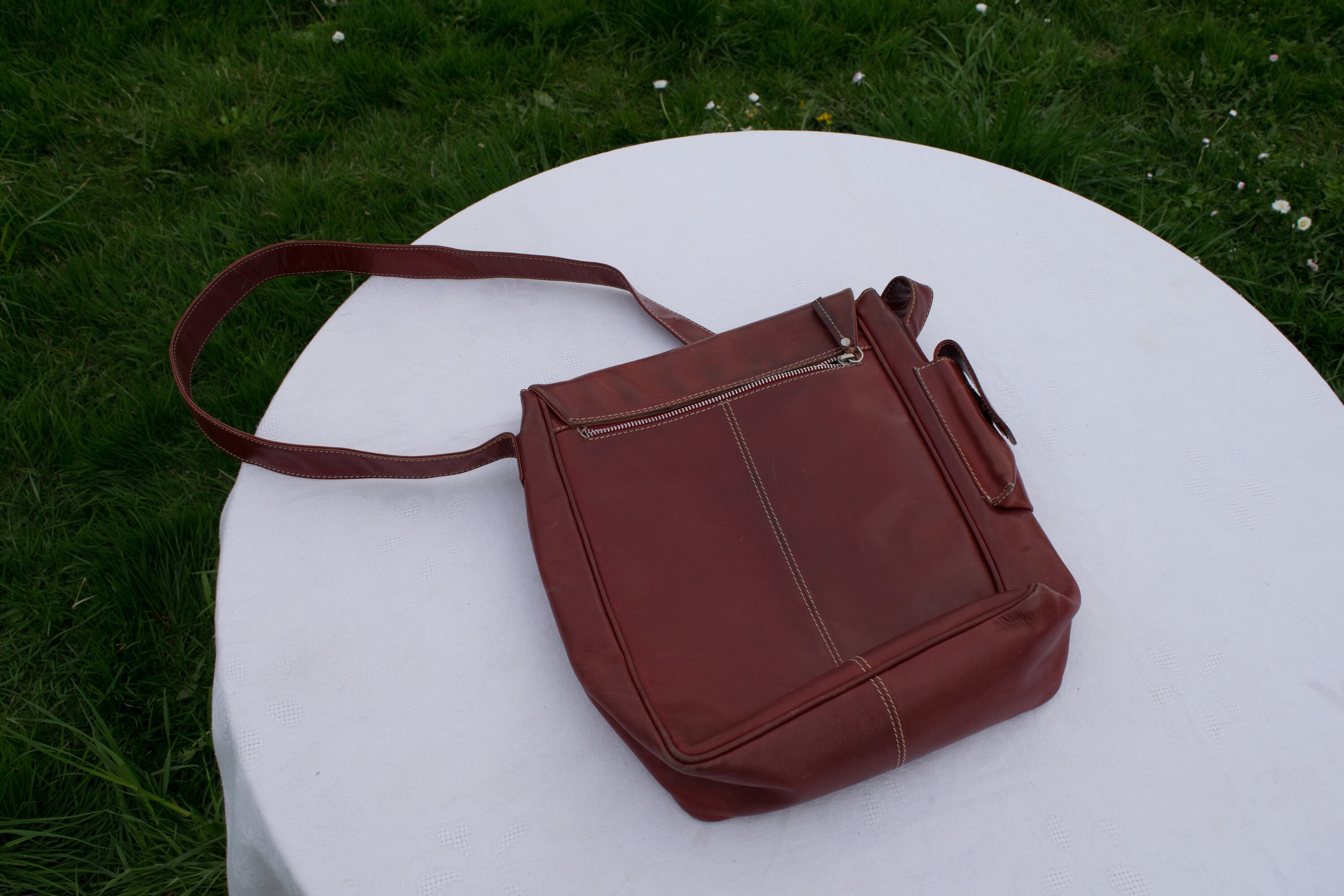 Vintage Brick Red Leather Large Messenger Bag Crossbody