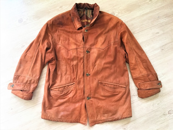 ジャケット・アウター 40s vintage coat Vintage Leather Foxy Brown Canadian Coat for Men Slouchy Oversized