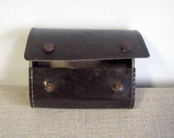 Vintage USSR Leather Bicycle Tool Bag: Embossed NEVA, Small