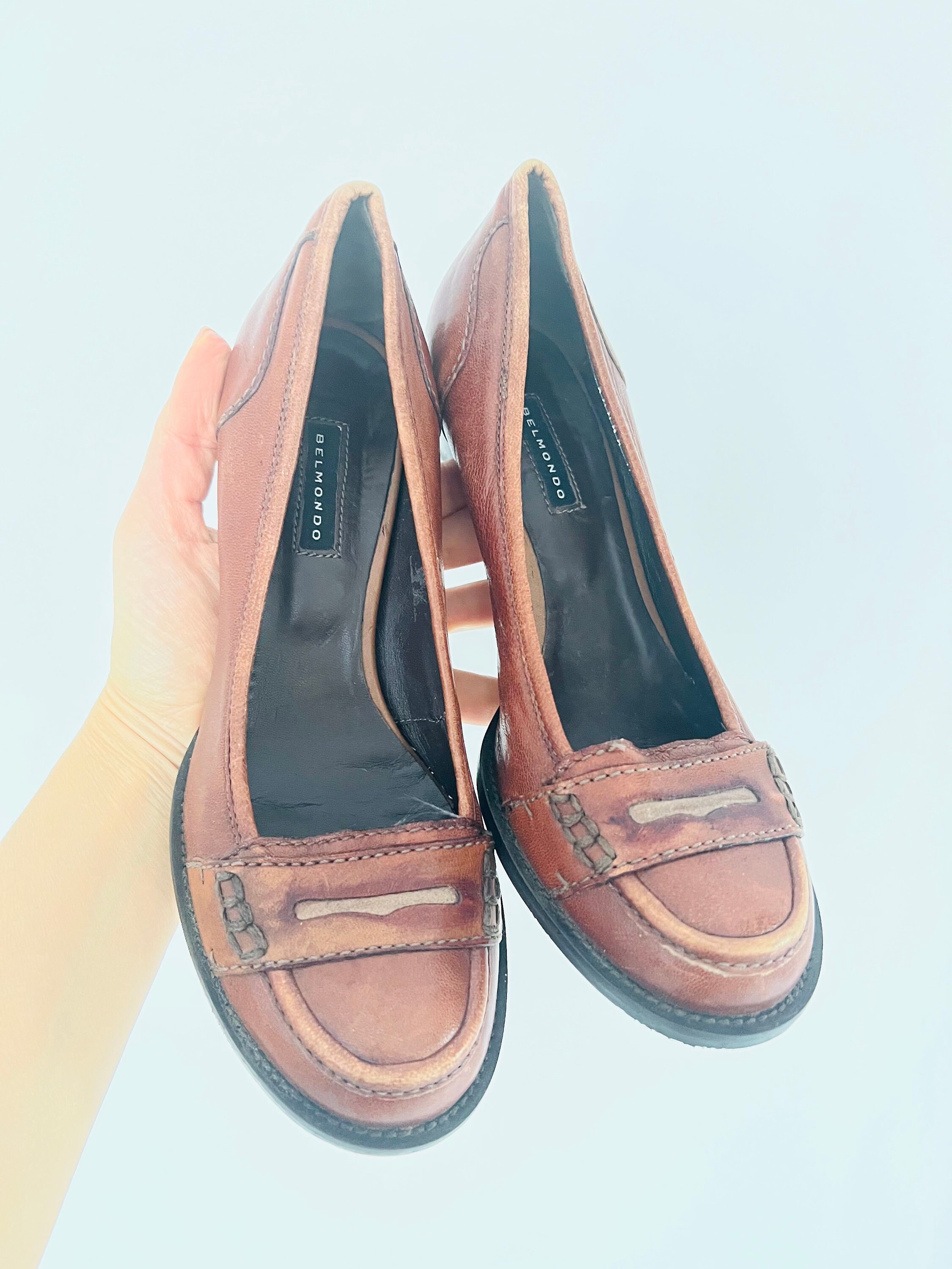 Vintage BELMONDO Brown Leather Heel Shoes - Italian Size 37 