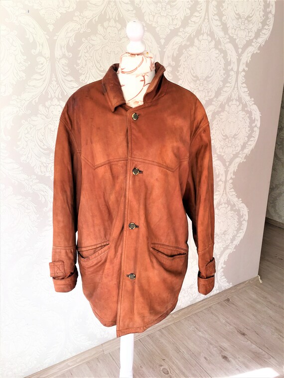 Vintage Leather Foxy Brown Canadian Coat for Men Slouchy Oversized