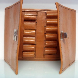 Bolsa de herramientas de piel sintética, estuche marrón de piel vegana, organizador de herramientas para hombres, garaje, brochas de maquillaje, instrumentos