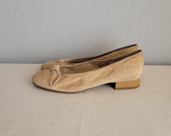 Vintage Tan Suede Leather Pumps: Ballerina Flats Jenny by Ara, UK 7