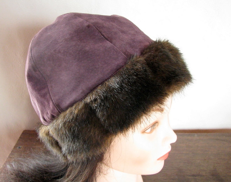 DENNIS by DENNIS Basso shammy winter hat made of genuine suede lilac eggplant color Vintage hat
