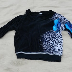 Vintage 1980s tunic corrugated black blue plus size blouse batwing sleeved top Virginie paris made in France XXL size