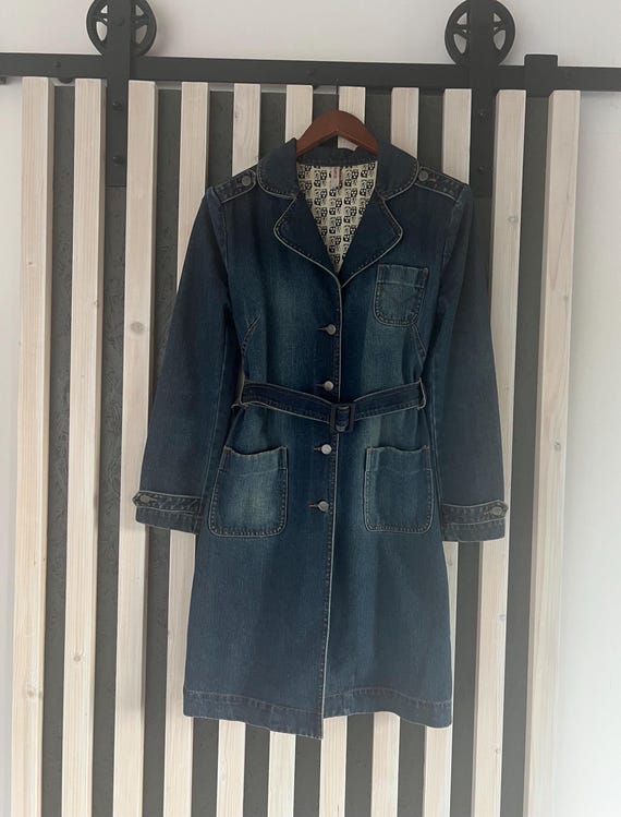 Vintage 80s Denim Trench Coat - Light Blue Midi Length - Made in Australia