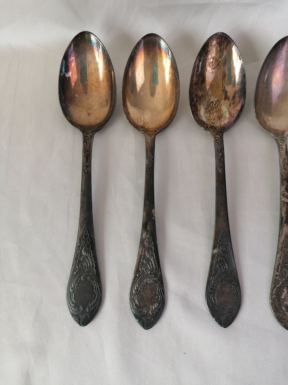 銀製SILVER750 デミタス用スプーン　5本セット　ヴィンテージ Antique Nickel German SILVER Spoons Soup Spoons Set of 9
