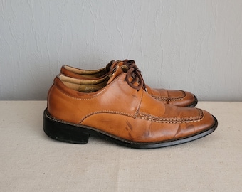 Zapatos vintage de cuero marrón con cordones: Dorkan color marrón coñac, fabricados en Italia (talla EU 40).