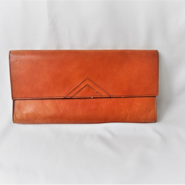 vintage Leather Clutch Foxy brown clutch / square case retro Hippie Boho Chic wallet / envelope purse