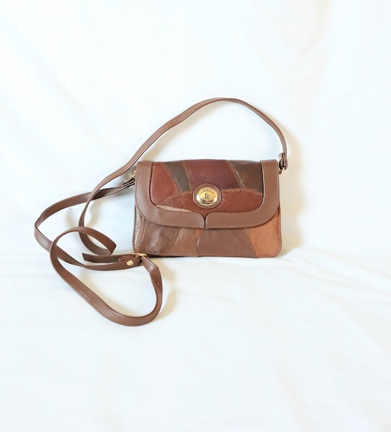 vintage Swedish Leather Small patchwork brown bag