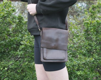 Vintage dark brown leather crossbody bag women purse messenger unisex bag