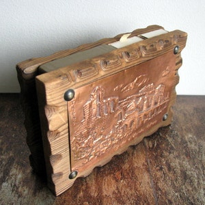 Vintage Greek Copper & Wood Matchbox Holder: Athens Theater Plaque