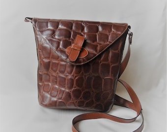 Sweden Vintage brown bag croc moc vegan leather shoulder women purse