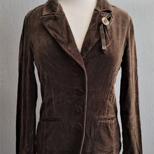 Vintage dark brown velvet womens jacket / Women buttoned blazer / Size EU S size small