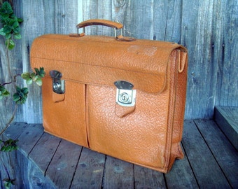 Vintage swedish camel brown leather men suitcase briefcase Document travel handbag