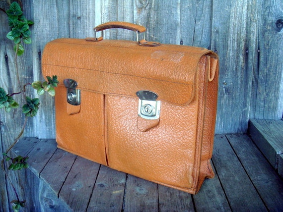 Vintage swedish camel brown leather men suitcase … - image 1