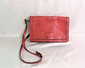 Vintage 1970s red purse messenger bag genuine leather handbag shoulder Women Satchel