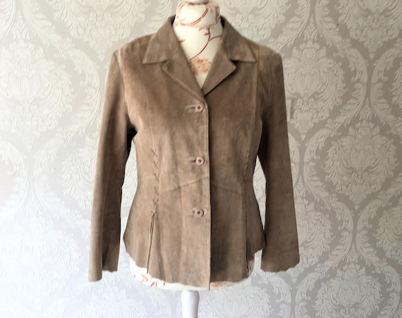 Vintage suede leather jacket Women Western Beige … - image 1