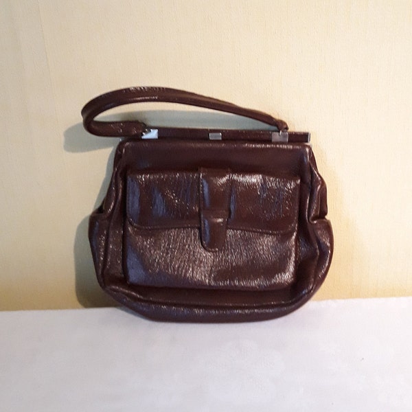 Sac à main vintage rétro en cuir verni marron pour femme sac à main pour femme sac à bandoulière européen pochette grand-mère des années 70