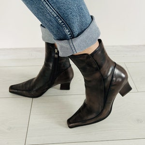 Vintage Vero Cucio Ankle Shoes | Skinny Heel Chocolate Brown Leather Boots | Size 4UK / 37EUR