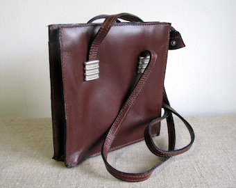 Leather shoulder bag vintage cognac brown handbag thick sturdy leather bag Messenger bag