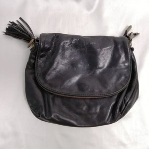 Italian leather black bag Vintage fringed purse clutch handbag vintage accessories Made in Italy